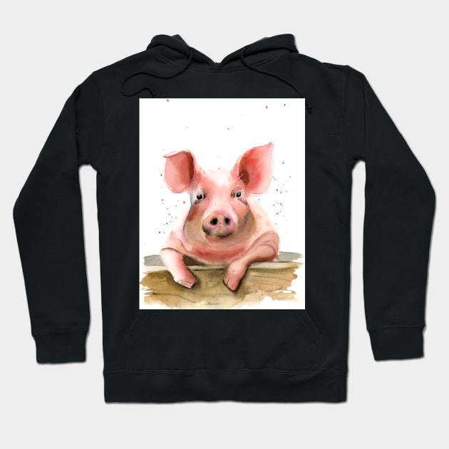 Pig print of watercolor painting Hoodie by PaintsPassion